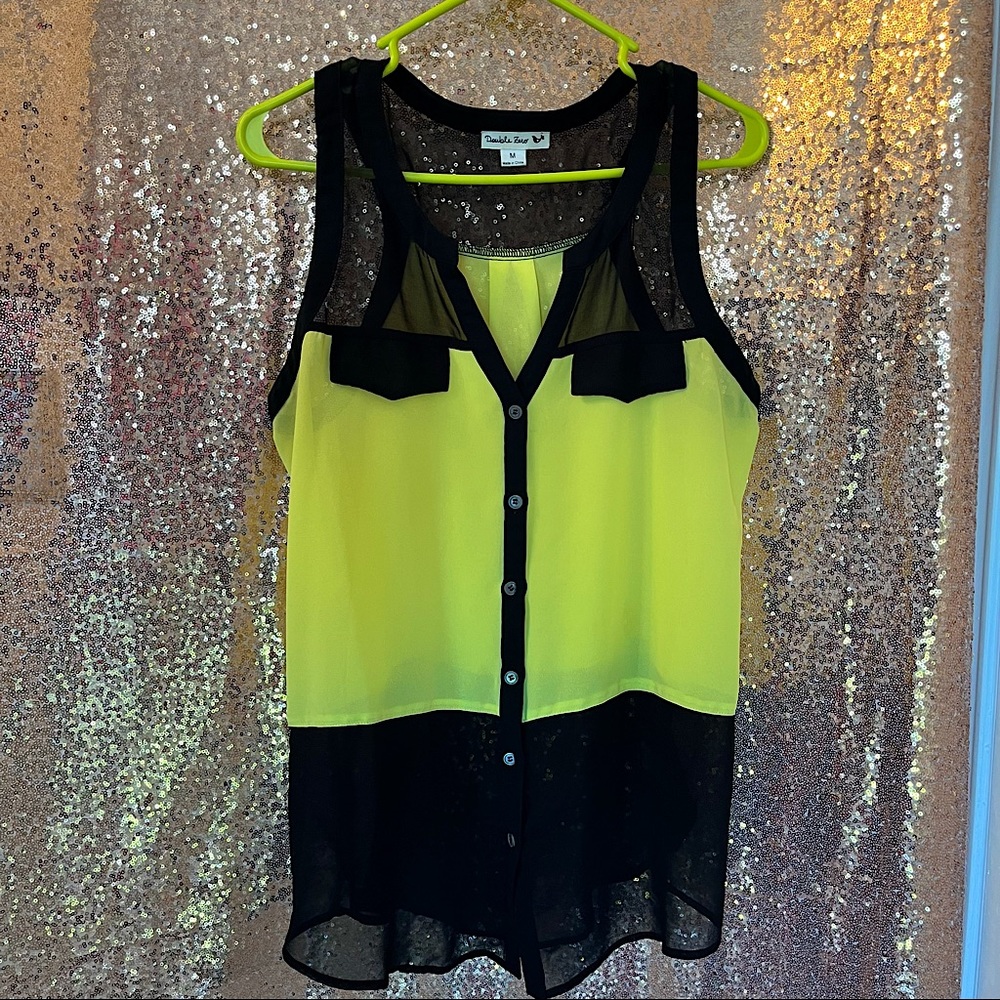 Double Zero Sleeveless Top, size M, yellow/black, 100% polyester